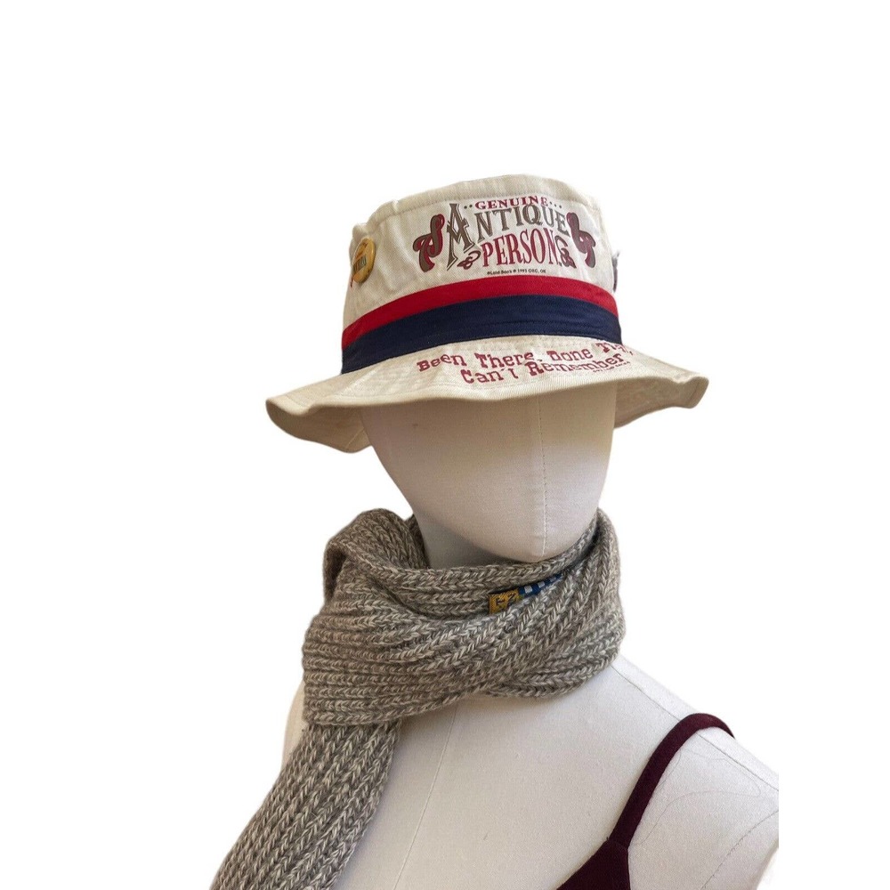 Vintage‎ Genuine Antique Persons 1990s SZ L White Bucket Hat Novelty W Pins 23"